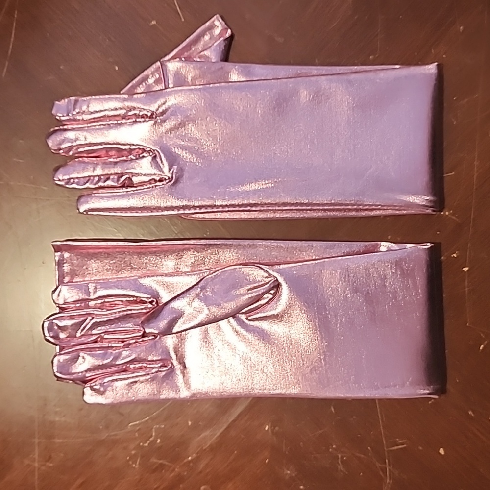 Pink long wet look gloves